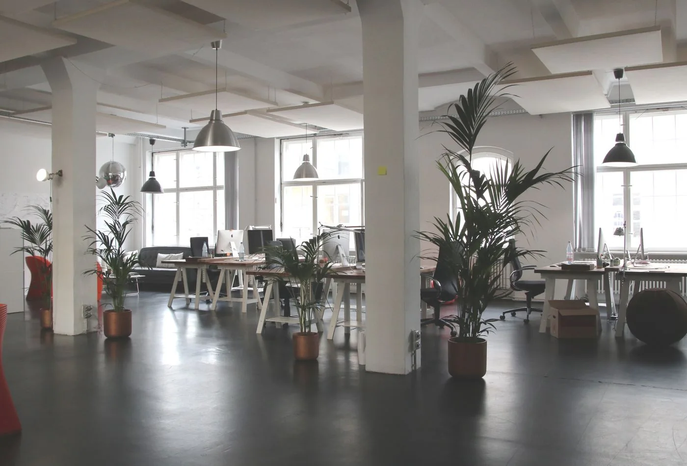 A modern commercial interior with clean work areas and refined finishes