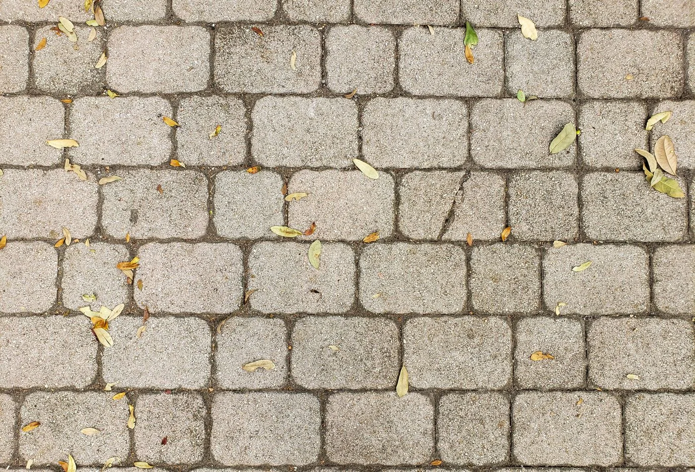 A modern interlocking stone patio with clean landscape edges